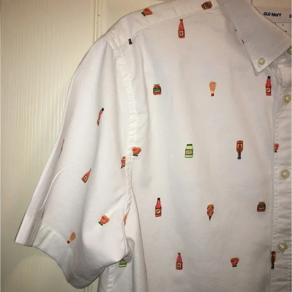 Old Navy Hot Sauce/Condiments Print Button Down Shirt - Picture 4 of 10